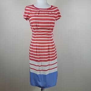 Boden Dress 2R White Striped‎ Knee Length Pencil Lined Nautical Beach 4th July